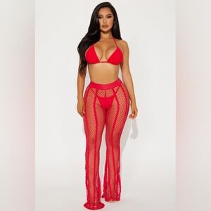 Summer Party Starter Fishnet Cover Up Pants - Red Large